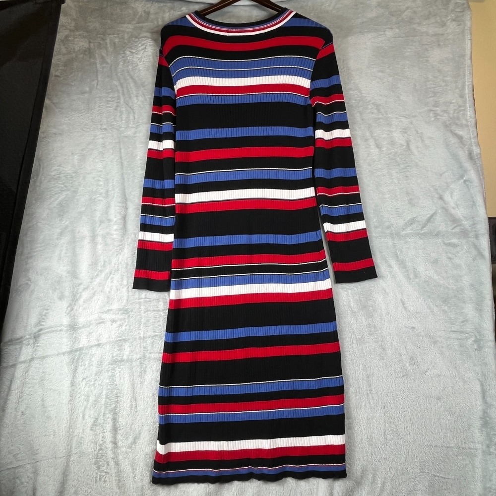 Lane Bryant Womens 18/20 Ribbed Knit Maxi Dress Striped Red Blue White Stretch - Picture 6 of 10